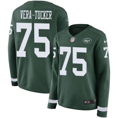 Nike New York Jets #75 Alijah Vera-Tucker Green Team Color Women's Stitched NFL Limited Therma Long Sleeve Jersey
